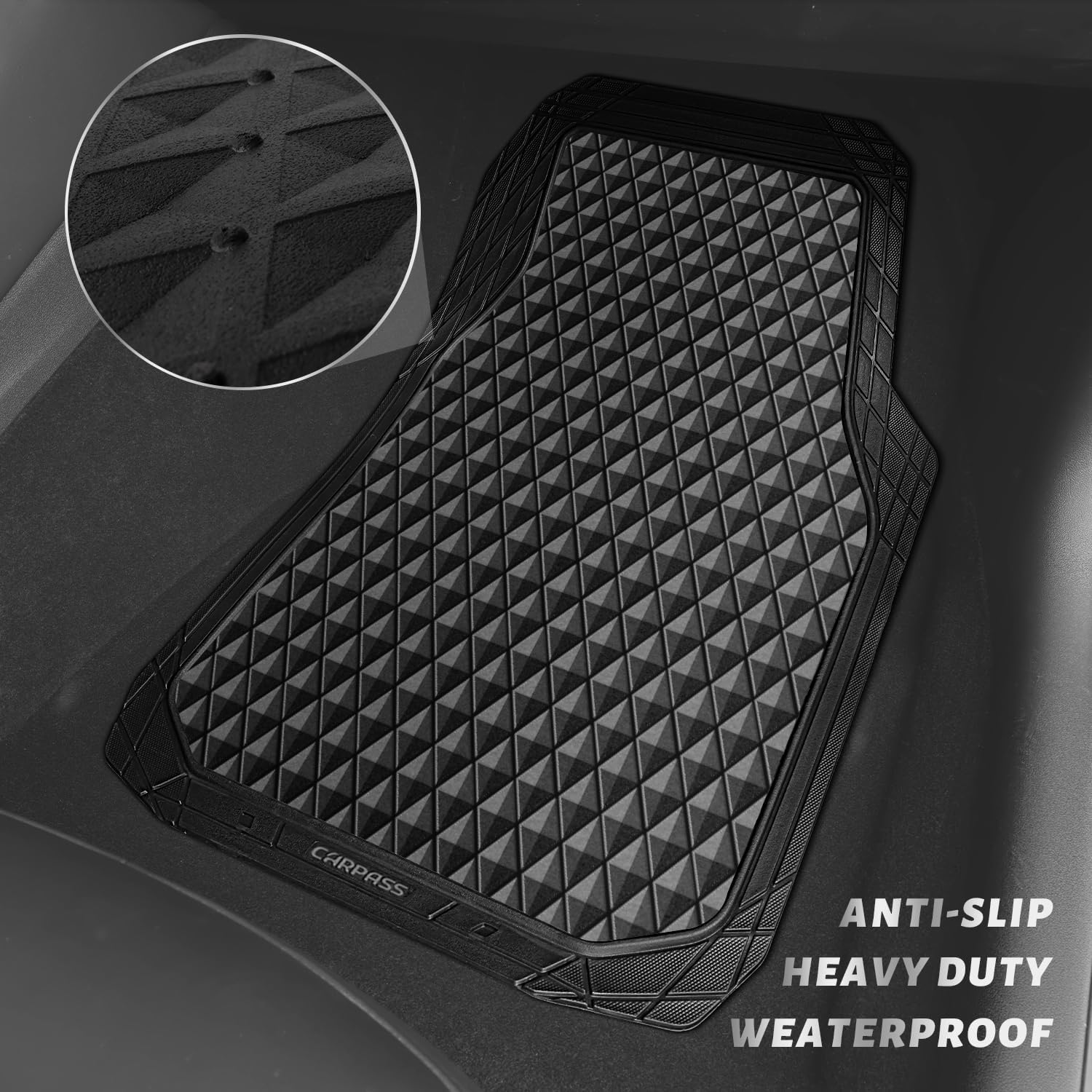 All-Weather Floor Mats Full Set Durable Anti-Slip 3D Rhombus Waterproof