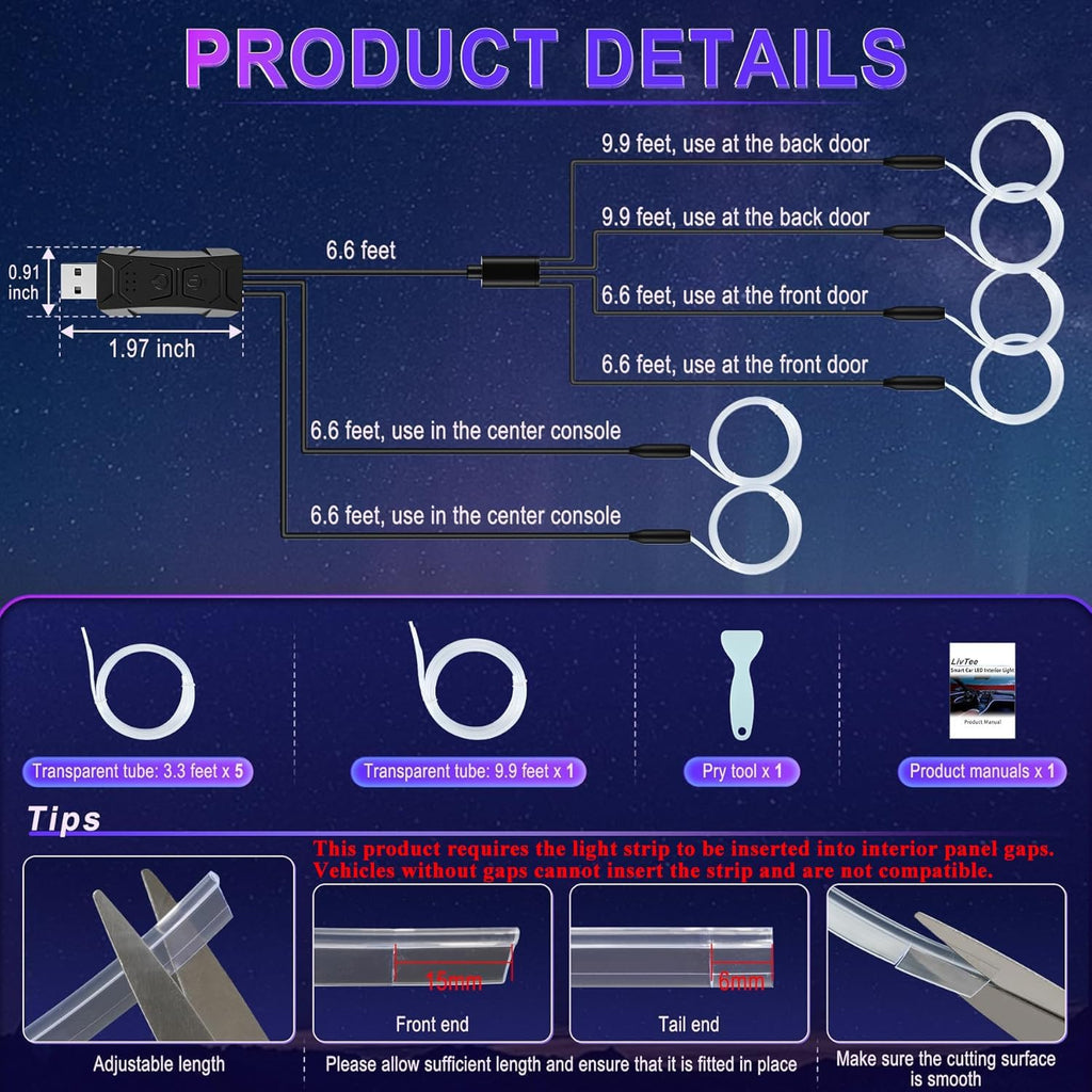 Smart LED Car Lights Interior with USB Port