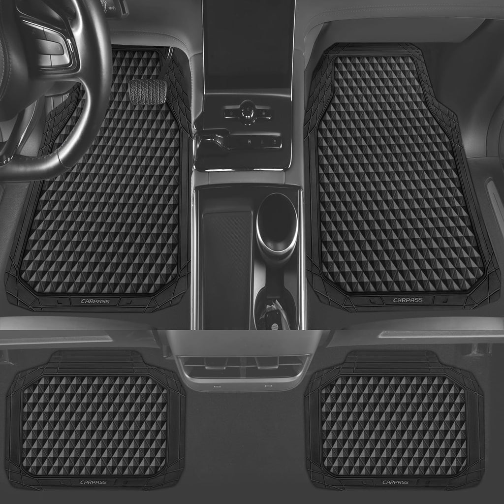All-Weather Floor Mats Full Set Durable Anti-Slip 3D Rhombus Waterproof