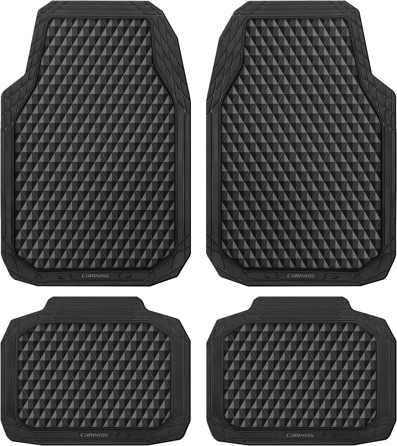 All-Weather Floor Mats Full Set Durable Anti-Slip 3D Rhombus Waterproof