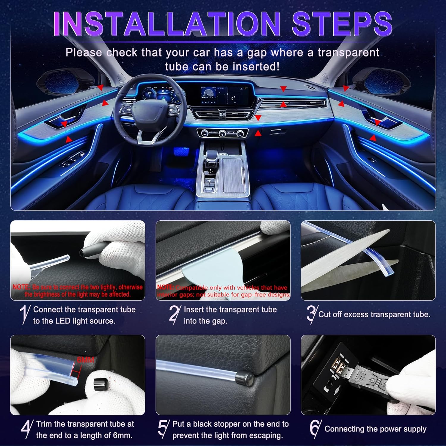 Smart LED Car Lights Interior with USB Port