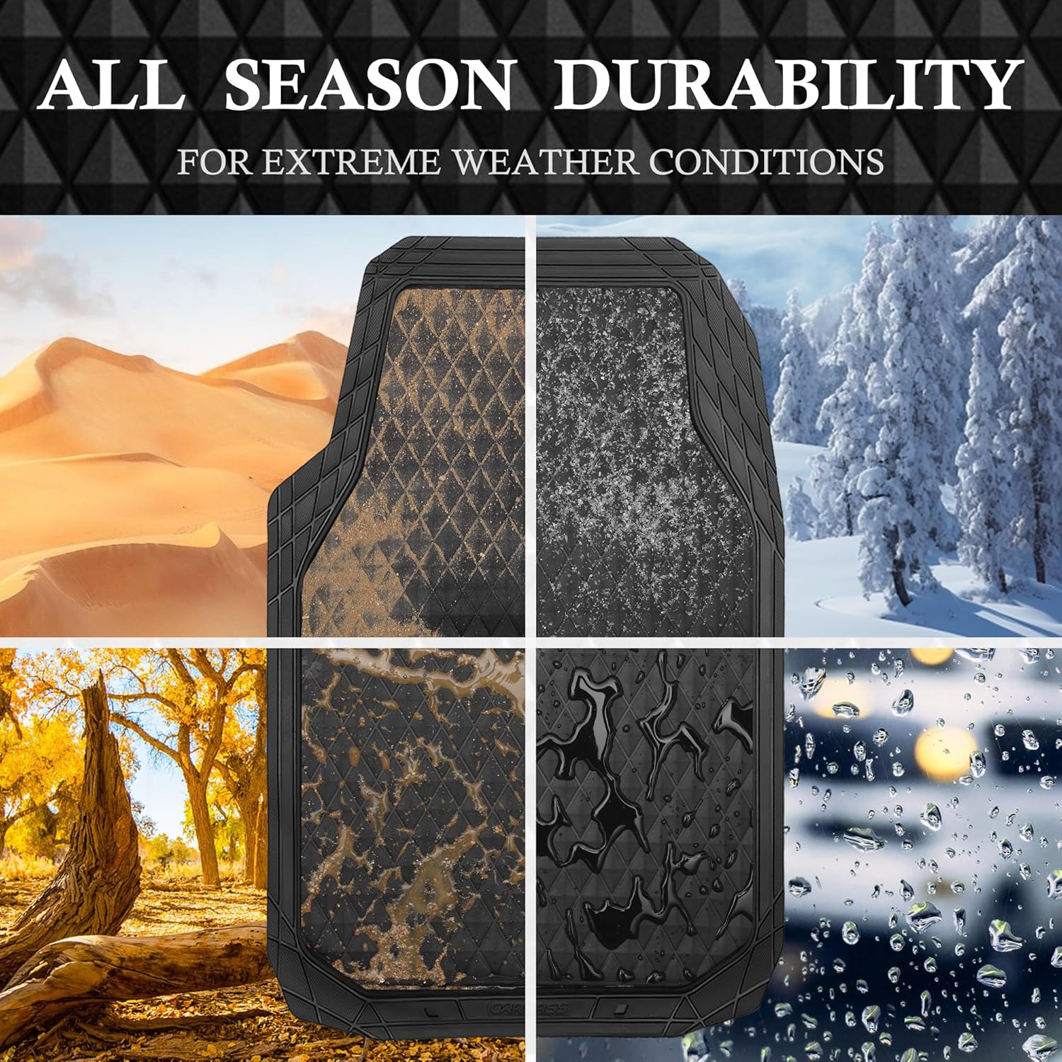 All-Weather Floor Mats Full Set Durable Anti-Slip 3D Rhombus Waterproof