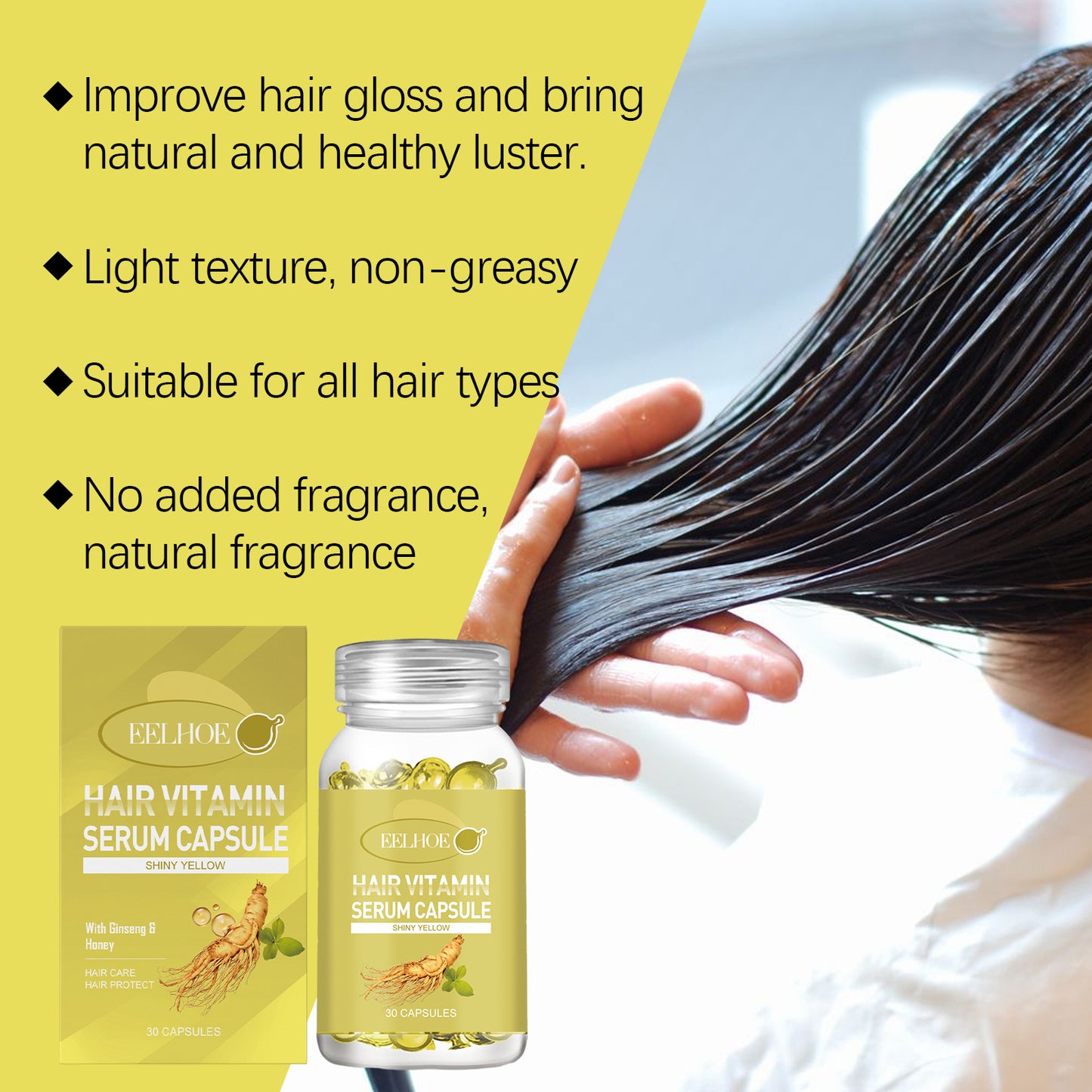 EELHOE Hair Oil Capsules For Scalp Care, Improve Dry And Frizzy Hair, Gentle And Moisturizing Hair Oil